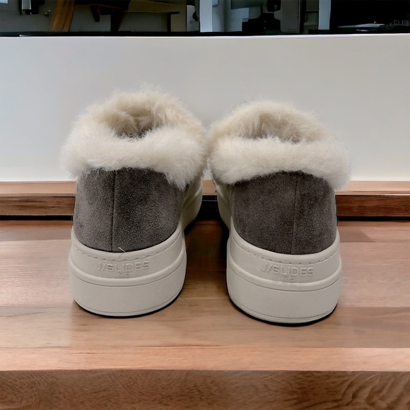 J Slides Charcoal and Cream Fur Sneakers - Picture 11 of 12